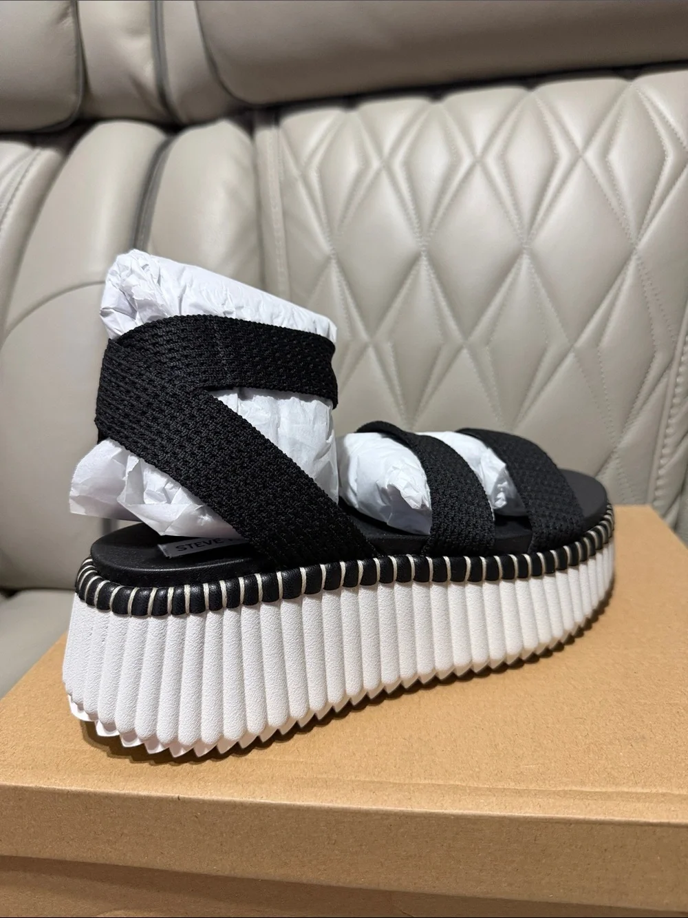 Steve Madden Shelle Platform Sandals in Black and White